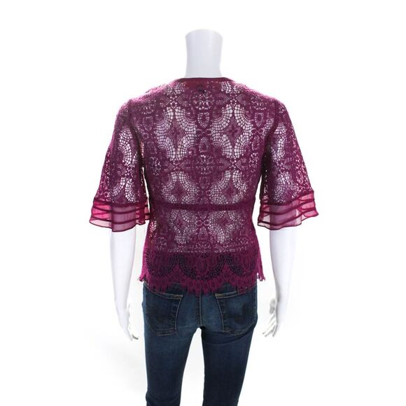 Cynthia Cynthia Steffe Womens Lace Half Sleeve One Button Cardigan Purple Size S - Picture 3 of 4